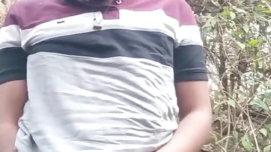 Music liquid peeing in forest alone