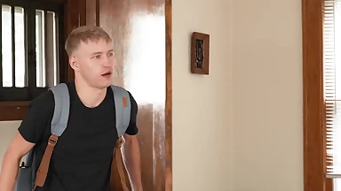 EAT THIS! Twink Noah White gags on DILF Adam Snow's HUMONGUS dick!