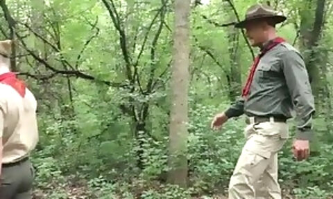 Scout twink fucked by scoutmaster in forest where no one can hear them