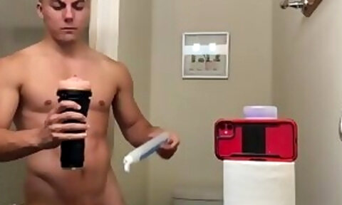 A Hot Guy Strips and Jerks for Us