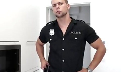 Beefy policeman Angelo Godshack masturbating on patrol