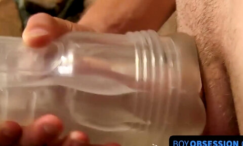 Young and attractive Alex Jordan jerking off with a fleshlight solo